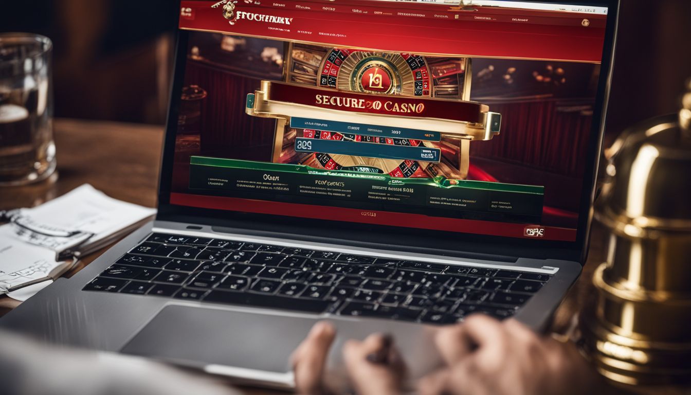 En person använder en säker online casino webbplats på en laptop.
