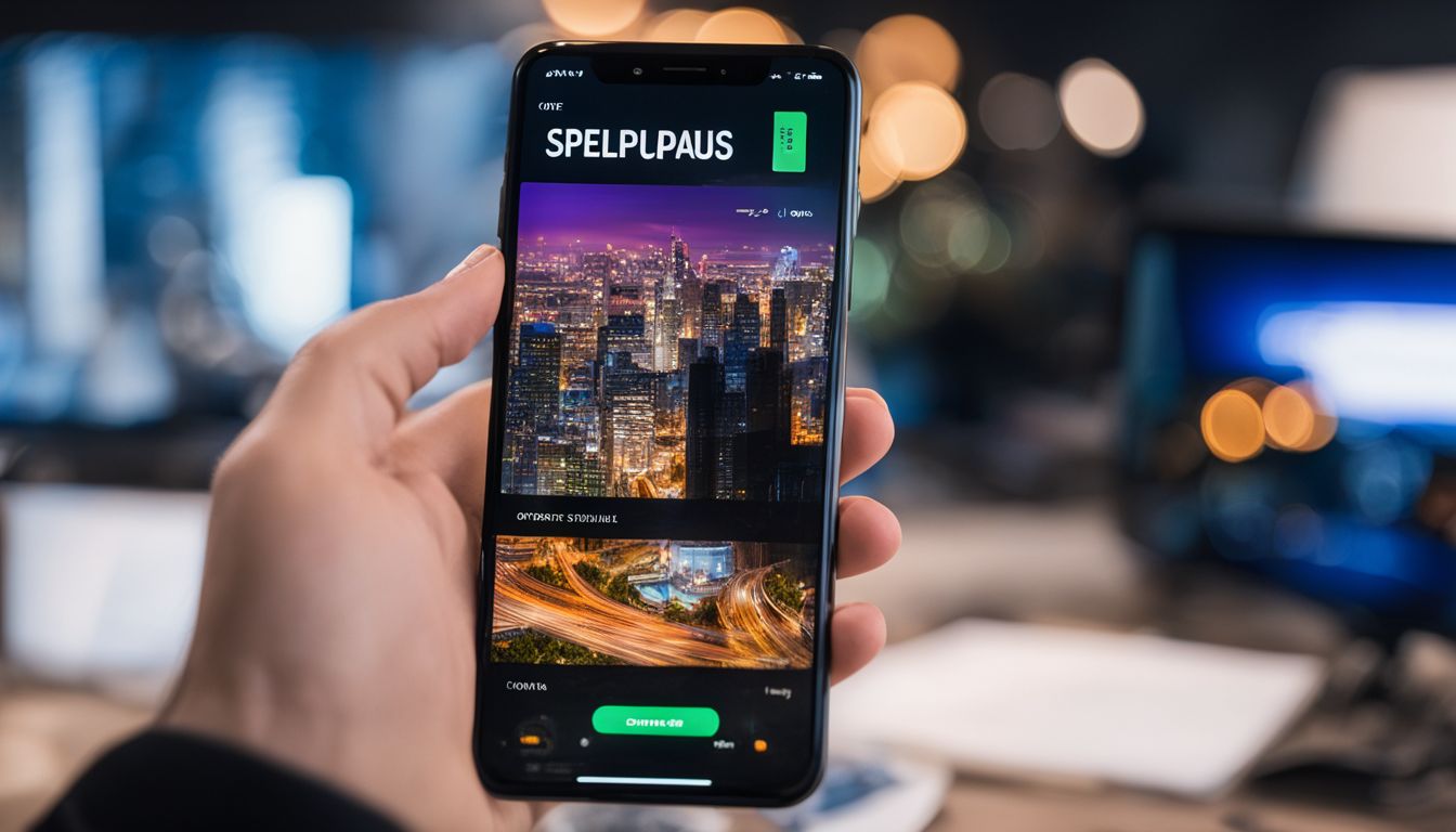 En person håller en smartphone med Spelpaus hemsida på skärmen.