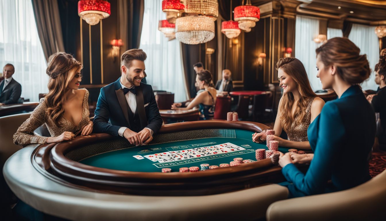 En elegant casinotematisk stillbild med spelkort och casinomarker.