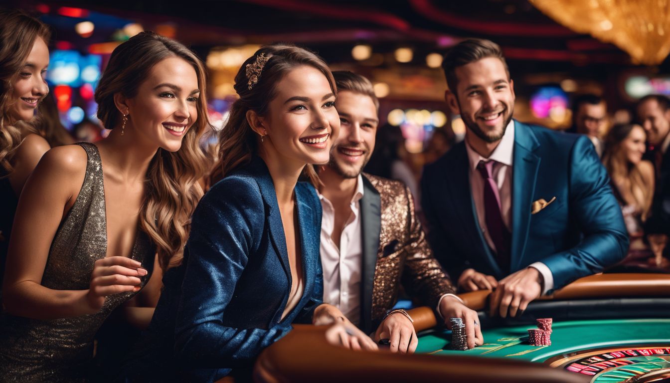 En grupp människor njuter av casinospel i en livlig atmosfär.